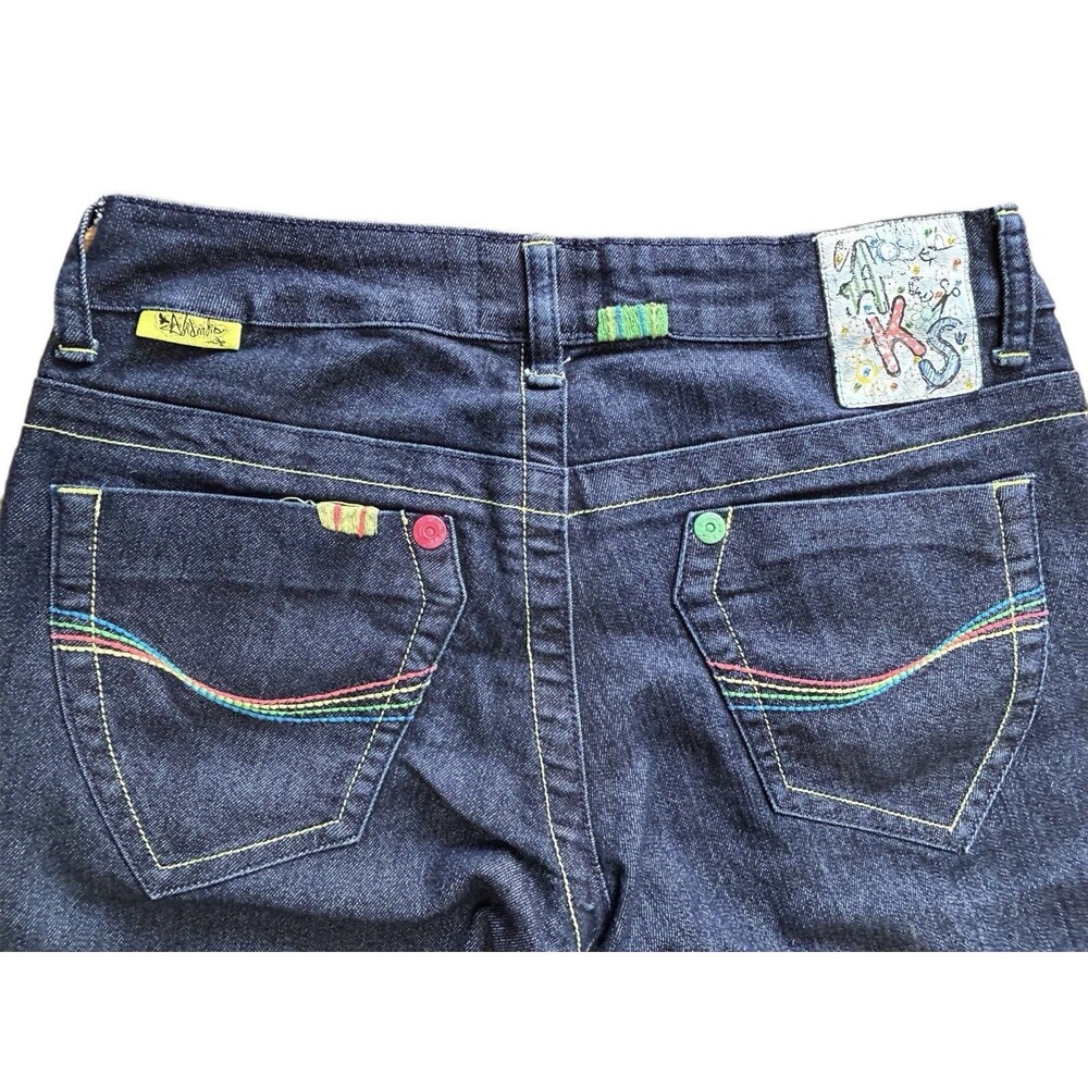 Akademiks Jeans Size 30 Pants Dark Wash Y2K Bootcut Stretch Rainbow Rivets